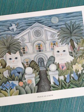 Peace on Earth by Martin Leman White Cat Art Print Church Symmetry Tropical